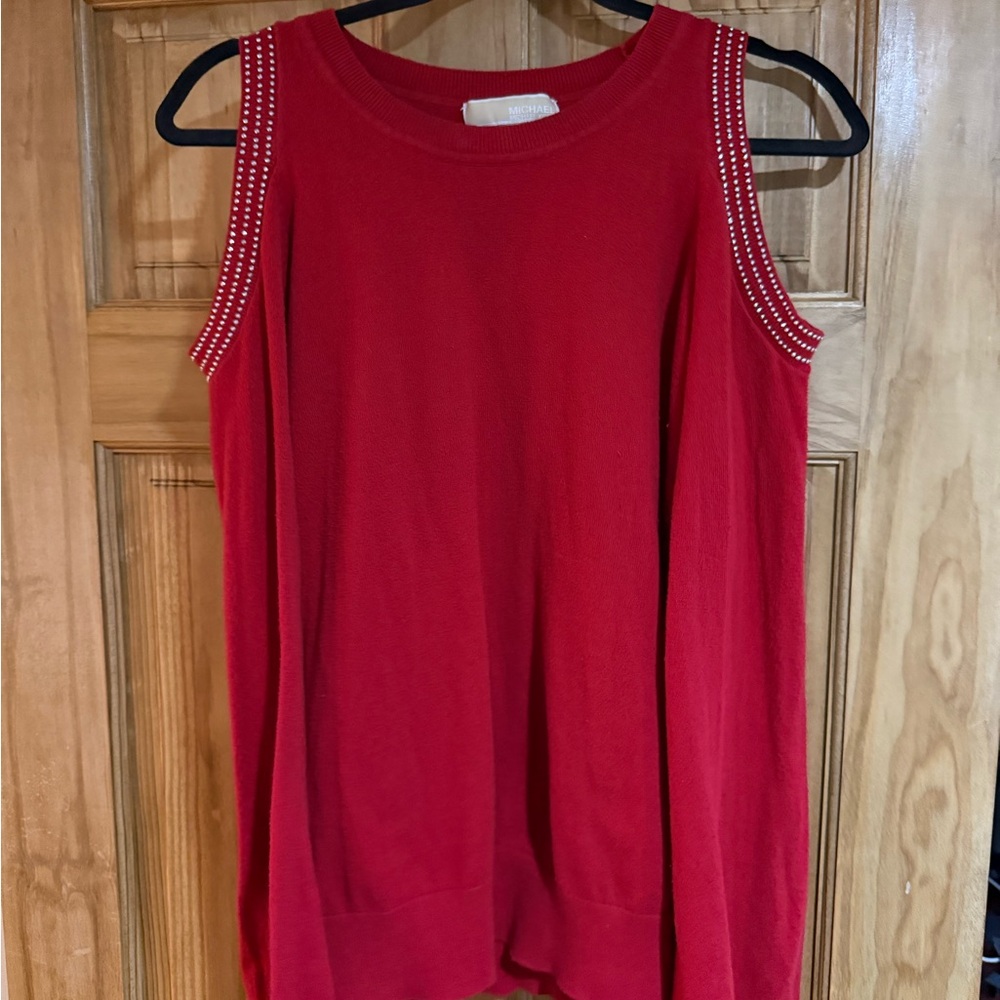 Micheal Kors red cold shoulder sweater